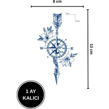 1 Ay Kalıcı Pusula, Saat ve Tüy Figürlü Geçici Dövme 8X13 cm Tattoo