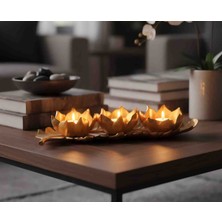 Curcuna Hediyelik 3 Lü Tabaklı Lotus Polyester Mumluk