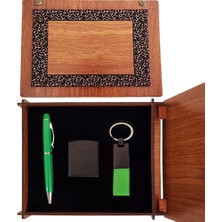 Skygo Ahşap Kutulu Yeşil Kalem Anahtarlık ve Çakmak Seti