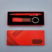 Skygo Kırmızı Deri Anahtarlık ve Kalem