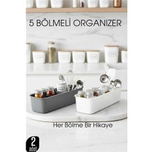 Butik Bfs 5 Bölmeli Mutfak Organizer Kutusu Gri & Beyaz 2’li Set  Baharat ve Gereç Düzenleyici