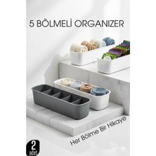 Butik Bfs 5 Bölmeli Dolap ve Çekmece Içi 2’li Set Organizer Kutusu (Gri & Beyaz)