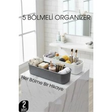 Aylina Bfs 5 Bölmeli Banyo ve Makyaj Organizer Kutusu Gri & Beyaz 2’li Set  Tezgah Üstü Düzenleyici