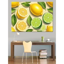 Tablo Mega Limon ve Misket Limonu Illüstrasyonu Dekoratif Kanvas - Mdf Ahşap Tablo