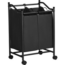 Misda Store Çamaşır Ayırıcı, Tekerlekli ve 2 Bölmeli, Çamaşır Sepeti, Çıkarılabilir Çantalı Çamaşır Arabası, Toplam Kapasite 90 L, Siyah, LSF002BK