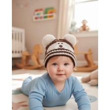 Livona Store Ayıcık Desenli Ponponlu Triko Unisex Bebek Bere – 0-1 Yaş Kışlık Sıcak Tutucu Model