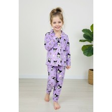 Miniğimin Cicileri Krm Desenli Süet Kız Çocuk Pijama takımı - Lila