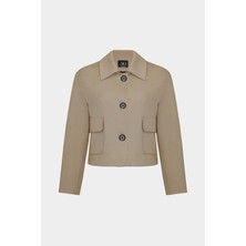 Açelya Okcu Premium Vento Lycra Cep Detaylı Kısa Dokuma Ceket