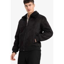 DeFacto Slim Fit Dar Kesim Kürklü Polo Yaka Astarlı Fermuarlı Cepli Süet Mont A3869AX25WN