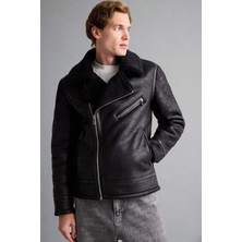DeFacto Slim Fit Dar Kesim Suni Kürk Astarlı Fermuarlı Cepli Süet Deri Kışlık Ceket Mont C5636AX25WN