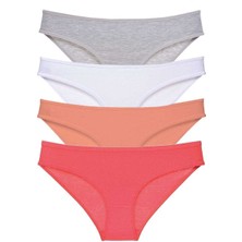 Royaleks 4 Adet Süper Eko Set Likralı Kadın Slip Külot Gri Beyaz Pudra Fuşya