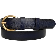 GoDeri  Deri Gold Tokalı Lacivert Kadın Kemeri, 3cm