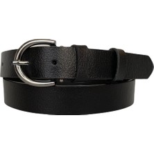 GoDeri  Deri Nikel Tokalı Siyah Kadın Kemeri, 3cm