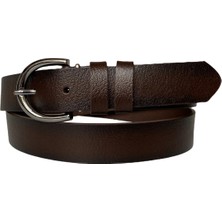 GoDeri  Deri Nikel Tokalı Koyu Kahverengi Kadın Kemeri, 3cm