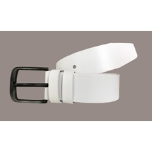 GoDeri  Beyaz Kot Spor Deri Kemer 4,5 cm