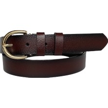 GoDeri  Deri Gold Tokalı Bordo Kadın Kemeri, 3cm
