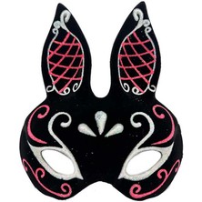 Skygo Siyah Renk Kırmızı Beyaz Simli Siyah Süet Kaplama Tavşan Maskesi 18X16 cm