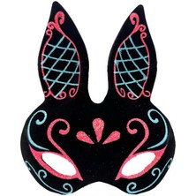 Skygo Siyah Renk Mavi Kırmızı Simli Siyah Süet Kaplama Tavşan Maskesi 18X16 cm