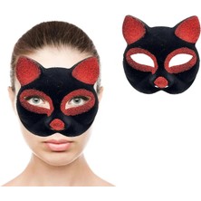 Skygo Siyah Renk Kırmızı Simli Süet Kaplama Kedi Maskesi 18X14 cm