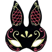 Skygo Siyah Renk Kırmızı Gold Simli Siyah Süet Kaplama Tavşan Maskesi 18X16 cm