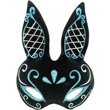 Skygo Siyah Renk Mavi Beyaz Simli Siyah Süet Kaplama Tavşan Maskesi 18X16 cm