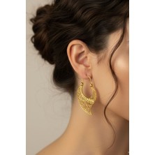 Clandestino Filigran Desenli Kavis Form Bohem Pirinç Küpe Altın