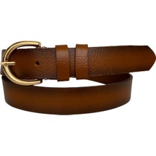 GoDeri Deri Gold Tokalı Taba Kadın Kemeri, 3cm