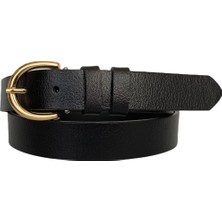 GoDeri  Deri Gold Tokalı Siyah Kadın Kemeri, 3cm