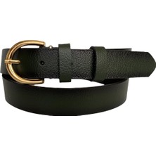 GoDeri  Deri Gold Tokalı Yeşil Kadın Kemeri, 3cm