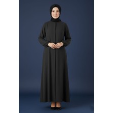 Mismoly Medine Ipeği Mevlana Kesim Cepli Kuşaklı Bol Ferace Gri