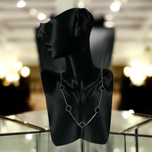 Silver Fox 925 Ayar Gümüş Siyah Taşlı Şans Yoncası Kolye Kadın