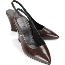 Gökhan Talay Agape  Esnek Yumuşak Kaymaz Taban (8cm) Kahverengi Rugan  Açık Lastikli Kadın Dolgu Topuklu Ayakkabı