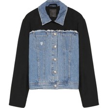 Ziley  Quzu Denim Match Detaylı Düğmeli Ceket Siyah