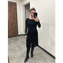 Elif Tarakçı Butik Dantel Sırt Detaylı Siyah Elbise
