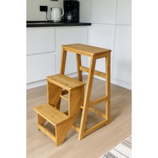 Porsima PBT-379 Ahşap Bambu 3 Basamak Merdiven - Portatif Demonte ve Ergonomik Ev Tipi Dekoratif Tabure Merdiven