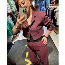 Ziley  Quzu Önden Fermuarlı Crop Blazer Ceket Lacivert