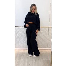 Cottonlab Kadın Uzun Kollu Balıkçı Yaka Kısa Triko Bluz ve Pantolon Ikili Takım