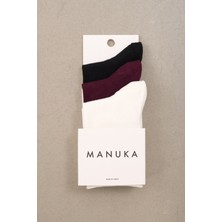 Manuka 3'lü Set Çorap Siyah-Bordo-Ekru