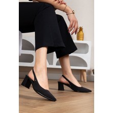 Gökhan Talay Ilya Esnek Yumuşak Kaymaz Taban (4 Cm) Siyah Süet  Açık Lastikli Kadın Kalın Topuklu Ayakkabı