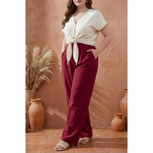 Stil Diva Büyük Beden Pileli Cepli Geniş Paça Esnek Kumaşlı Pantolon 875-V