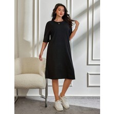 ModaSehle Kadın Büyük Beden Kısa Kollu Yırtmaç Detaylı Kaşkorse Elbise