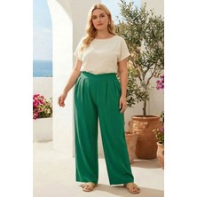 Stil Diva Büyük Beden Pileli Cepli Geniş Paça Esnek Kumaşlı Pantolon 875-V