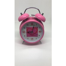 Lebron Retro Tarzı Masaüstü Çalar Saat, Kadran Işıklı Düğmeli Metal, 15 Cm, Pembe