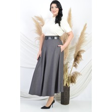 Soralline  Kadın  Kışlık Kloş Etek 779 Gri 95 cm Boyunda Astarlı