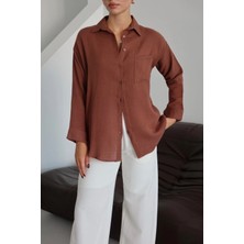 OEY Fashions Tek Cepli Müslin Gömlek Kahve Pt