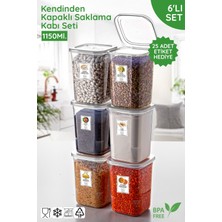 Nandy Home Etiket Hediyeli 6'lı Set Kendinden Kapaklı 1150ML. Kare Saklama Kabı - Mikrodalga ve Difrize Uygun
