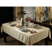 Finezza Kristal Monoray Kumaş Bej Masa Örtüsü ve Peçeteli Sofra Takımı 8 Kişilik Dikdörtgen 160x220 cm 17 Parça - 728