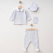 Mymio Erkek Bebek %100 Pamuk 4 Parça Bebek Mavisi Piko Dokulu Yakalı Zıbın Takımı 977552