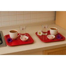 2'li Renkli Kırılmaz Plastik Kare Düz Kahve & Çay & Tatlı Sunum Tepsisi