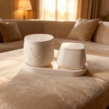 Ftrk Store Vanilya Kokulu Kapaklı Desenli Büyük Mum & Modern Kapaklı Mum Seti – Oval Tepsi Dahil